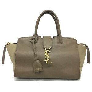 SAINT LAURENT Downtown Cabas leather suede Beige Tan brown at